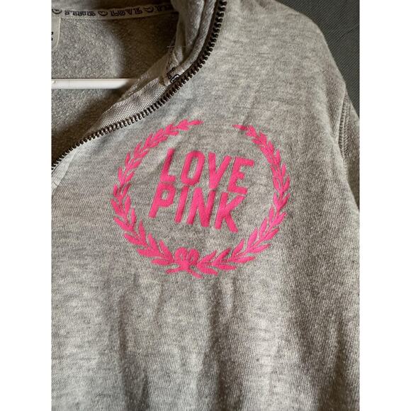 Victoria's Secret Pink Pullover Womens Small Gray Half Zip Love Pink Sweatshirt - Picture 2 of 7
